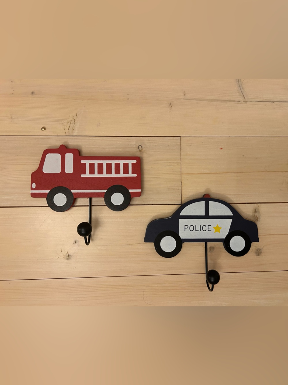 Hobby Lobby Red Fire Truck & Black Police Car Wall Hooks